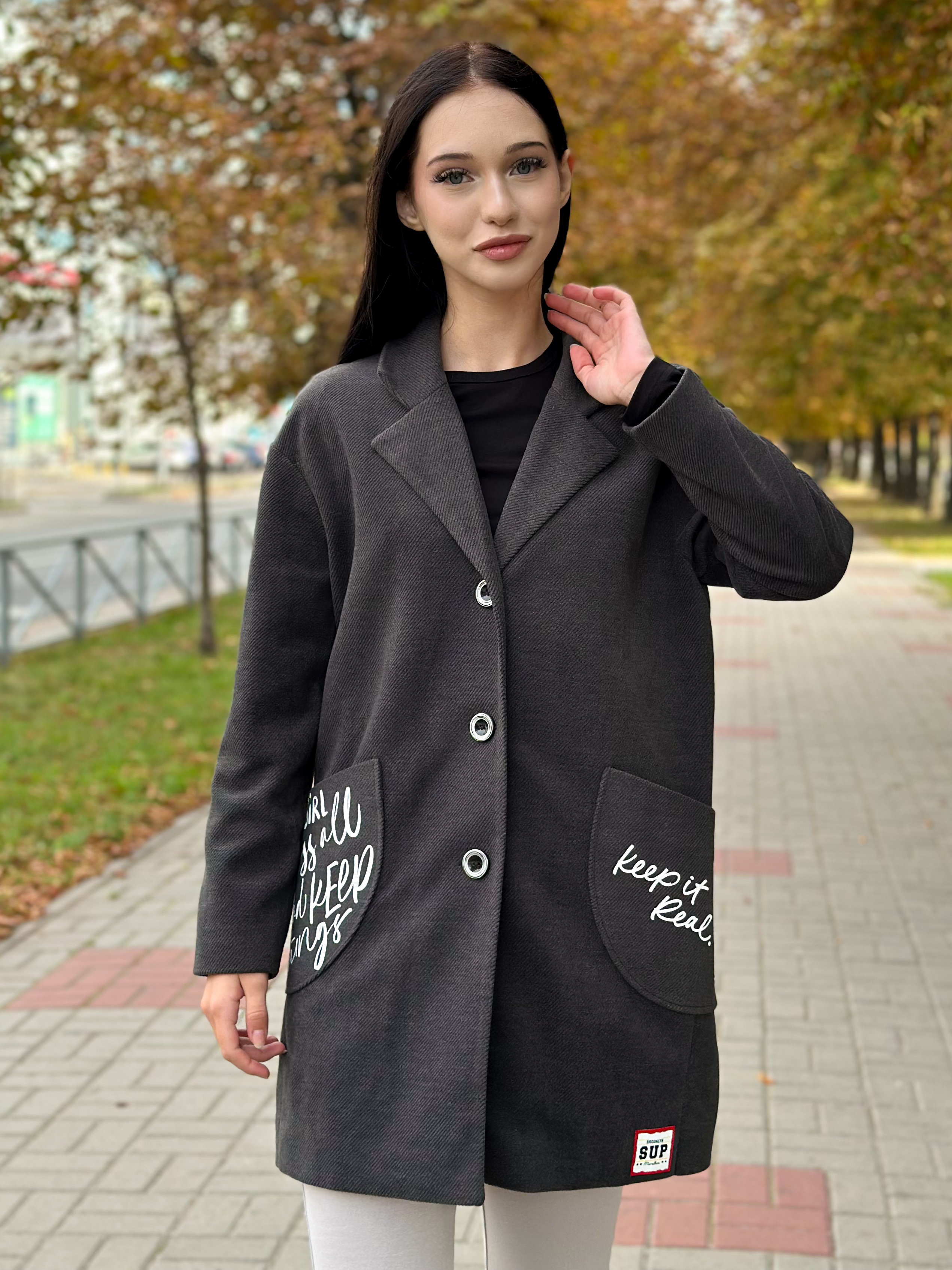 Пальто для девочки т.сірий Mevis 3445/сір
