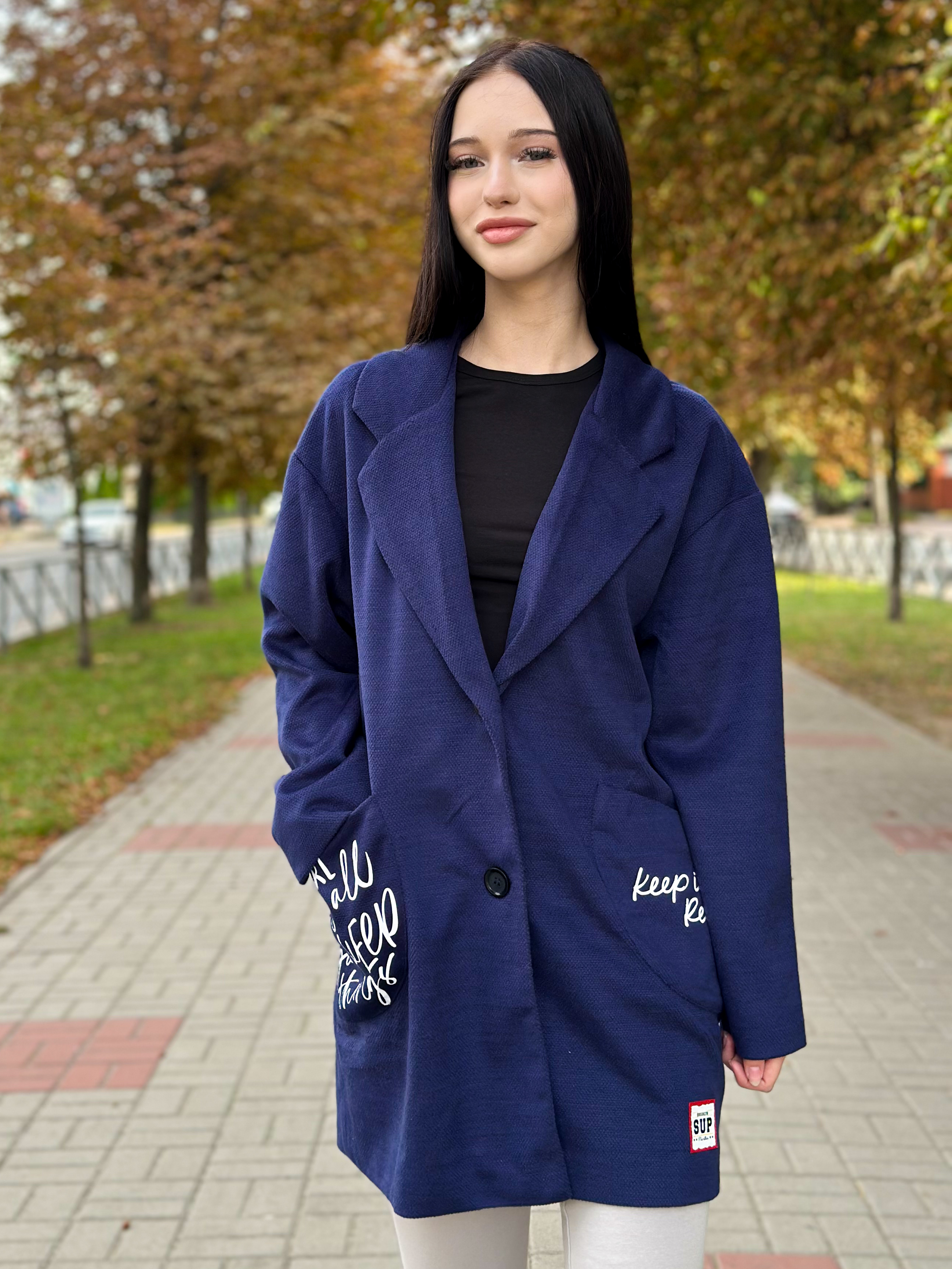 Пальто для девочки синий Mevis 3445/п
