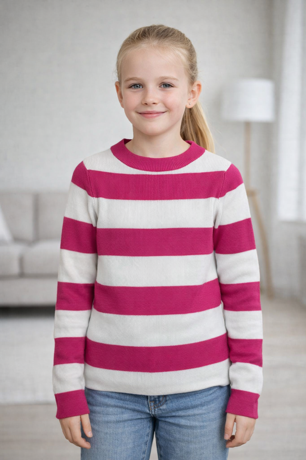 Свитр для девочки малиново-білий Mini Moda 202198