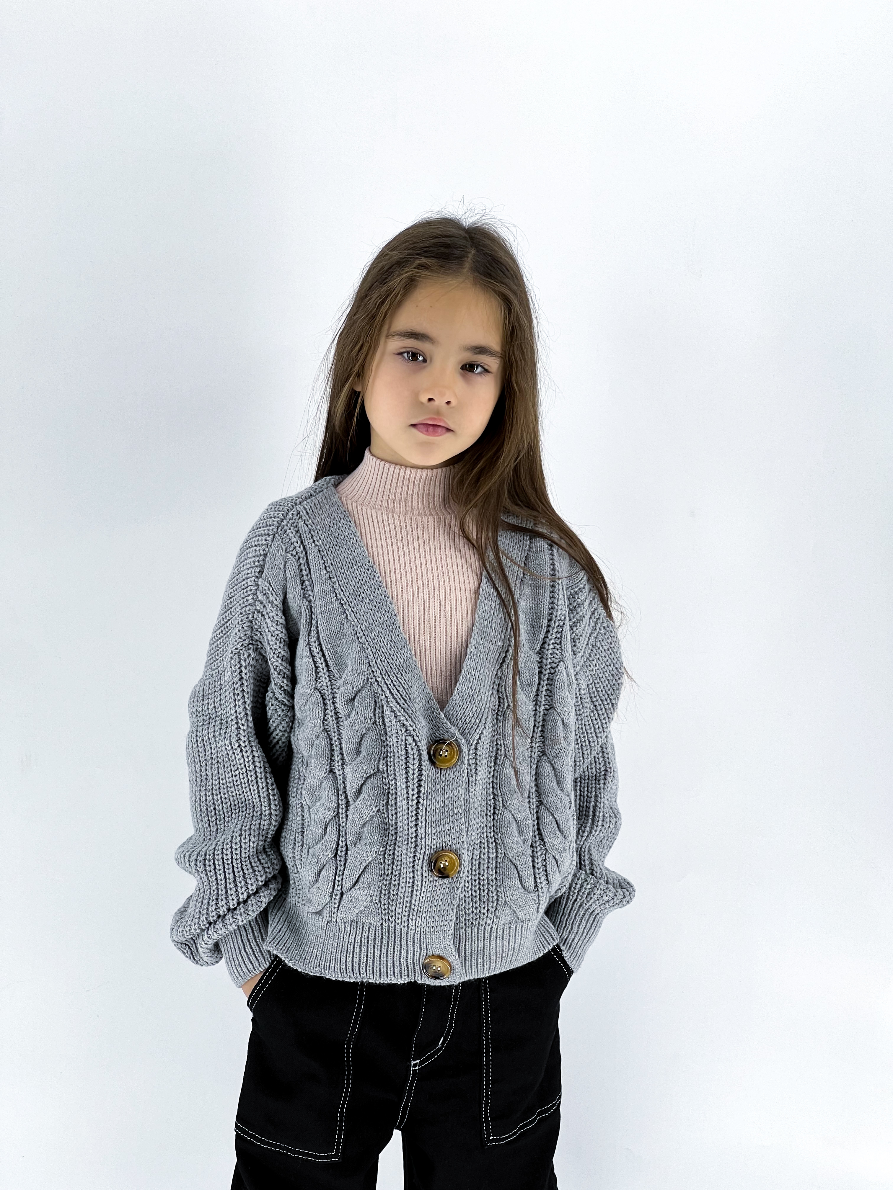 Кофта вязаний трикотаж для девочки серый Mini Moda 710/кв