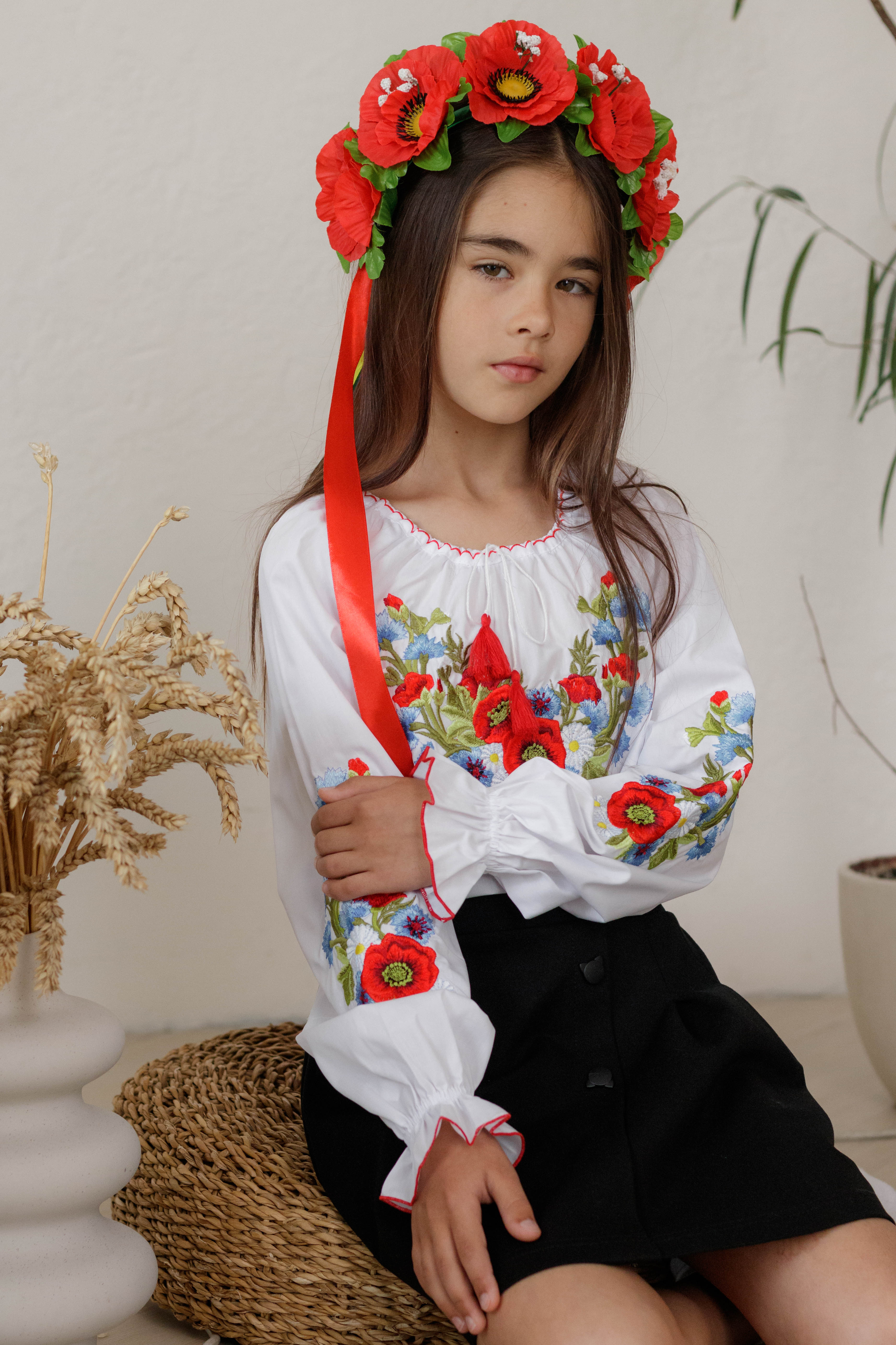 Вишиванка для дівчинки білий Хмельницький рк/Волошки