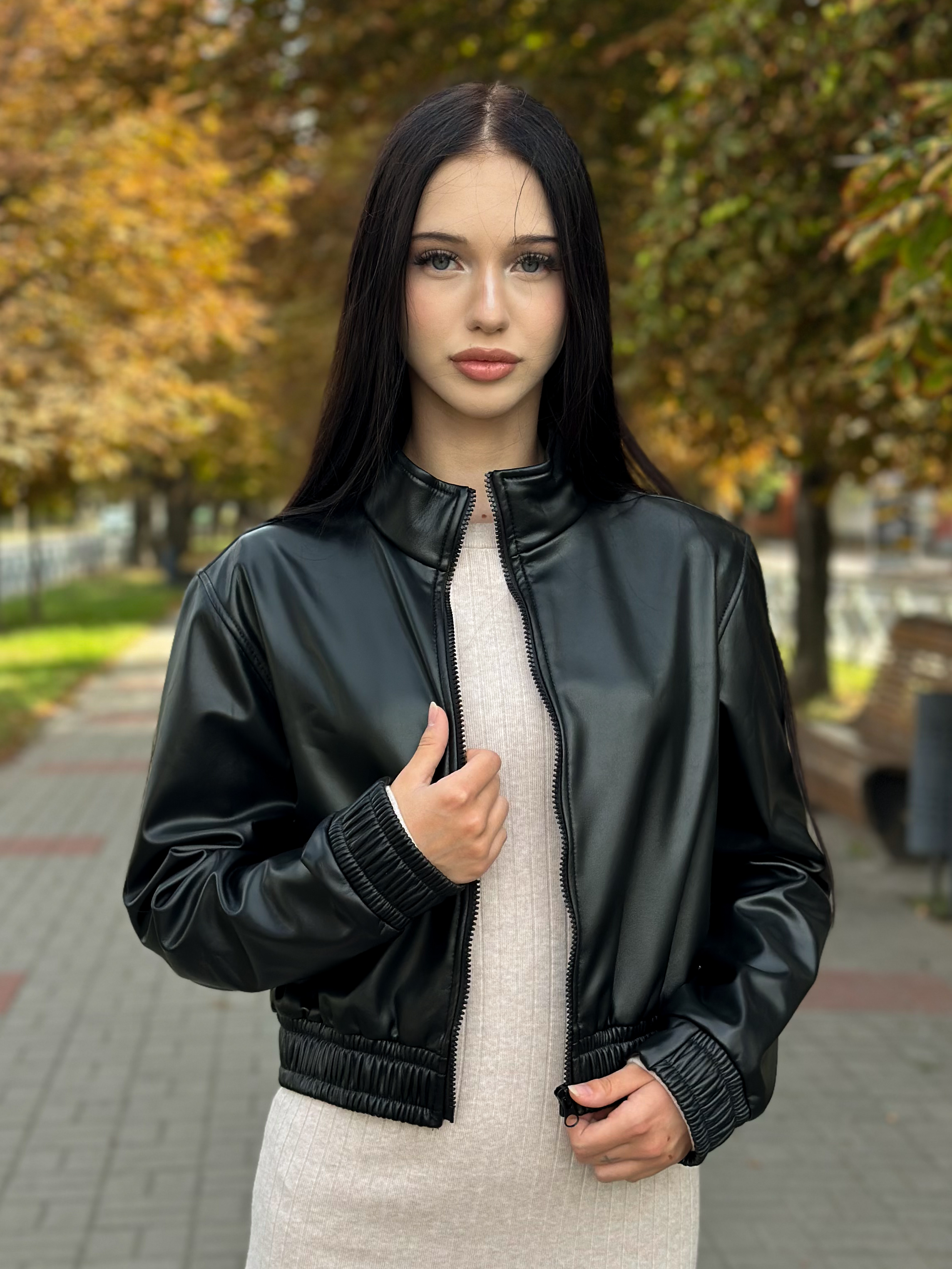 Бомбер экокожа для девочки черный NewGen Сандра/бм