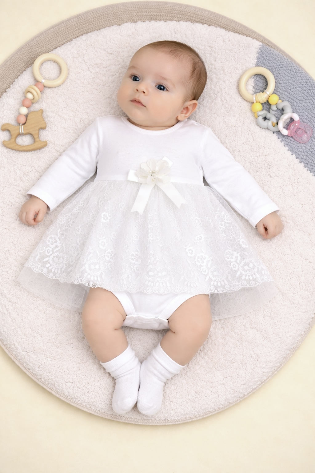 Одяг для хрещення Сукня-боді для дівчинки молочний Alisa 3644/бд