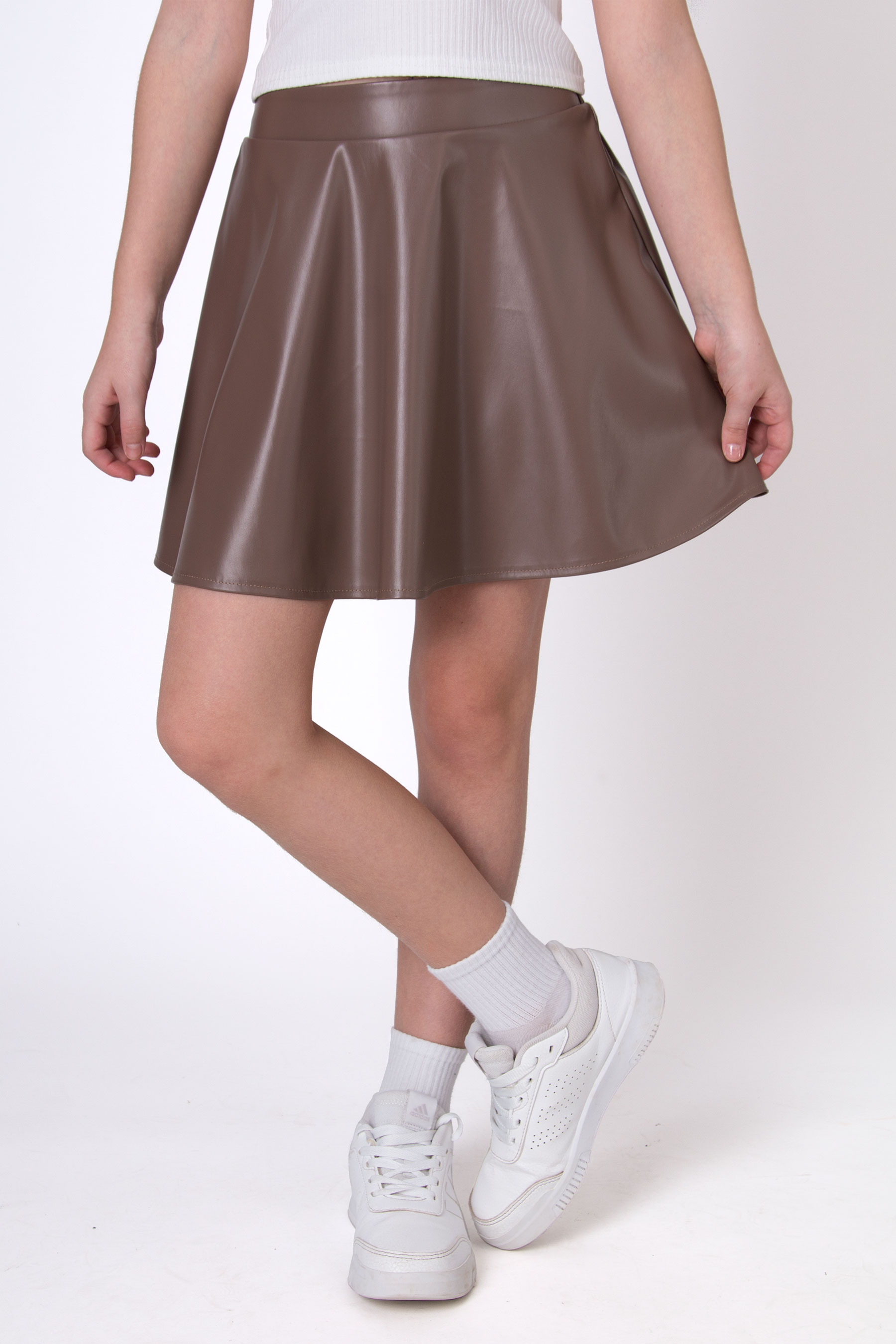 Юбка экокожа для девочки коричневый Mevis 5440-04