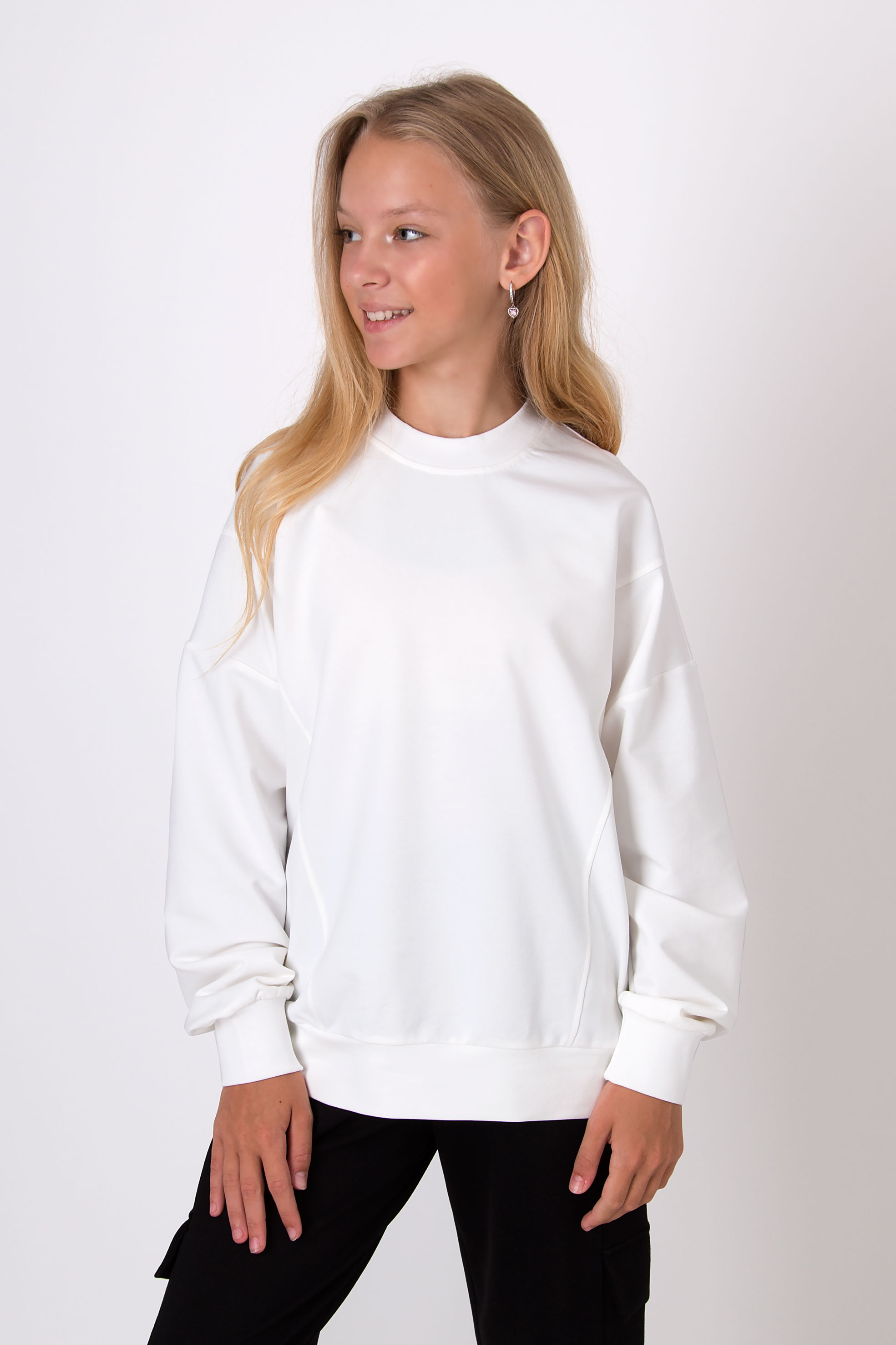 Свитшот двухнитка для девочки молочный Mevis 5262-06