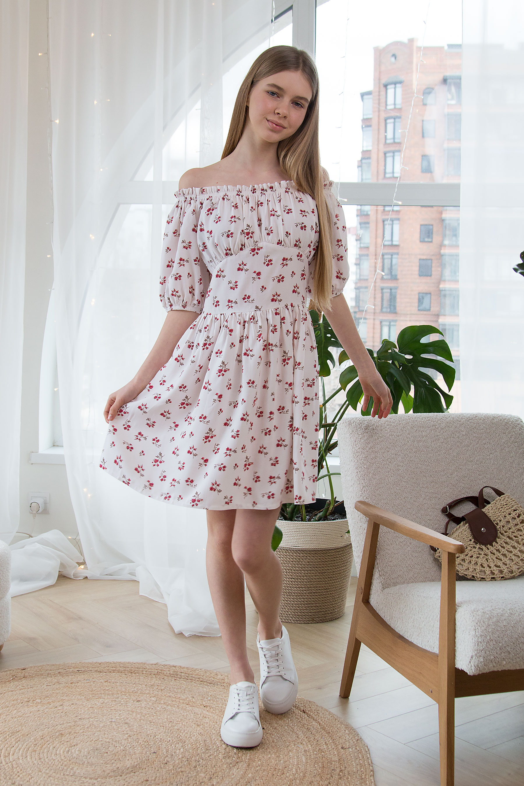 Сукня повсякденна для дівчинки молочний Mevis 5402-03