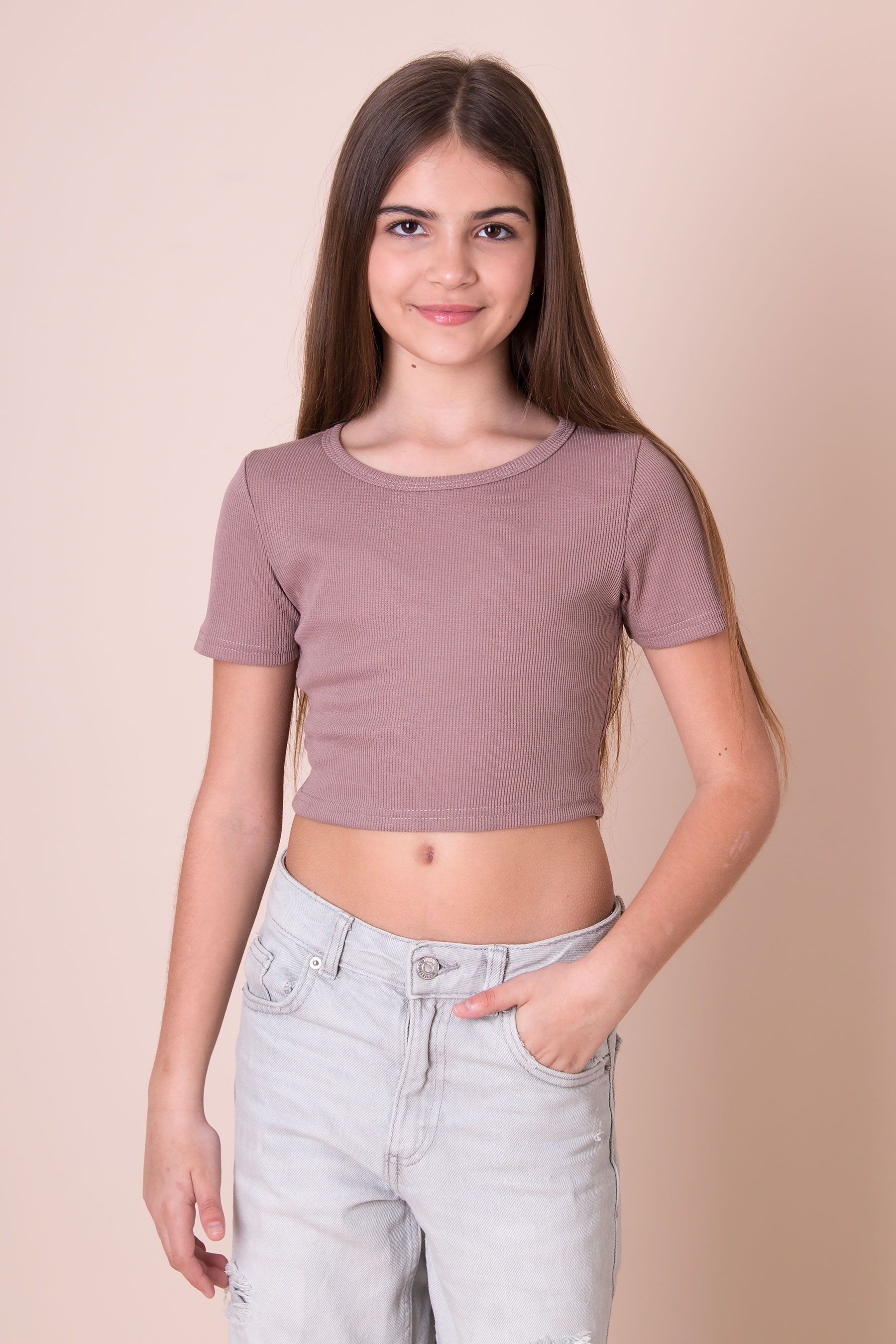 Футболка топ для девочки коричневый Mevis 5568-02