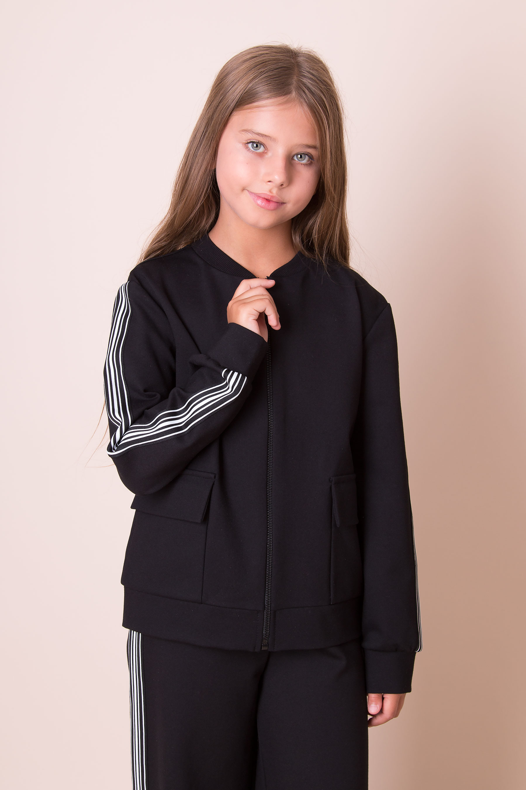 Бомбер двухнитка для девочки черный Mevis 5359-02