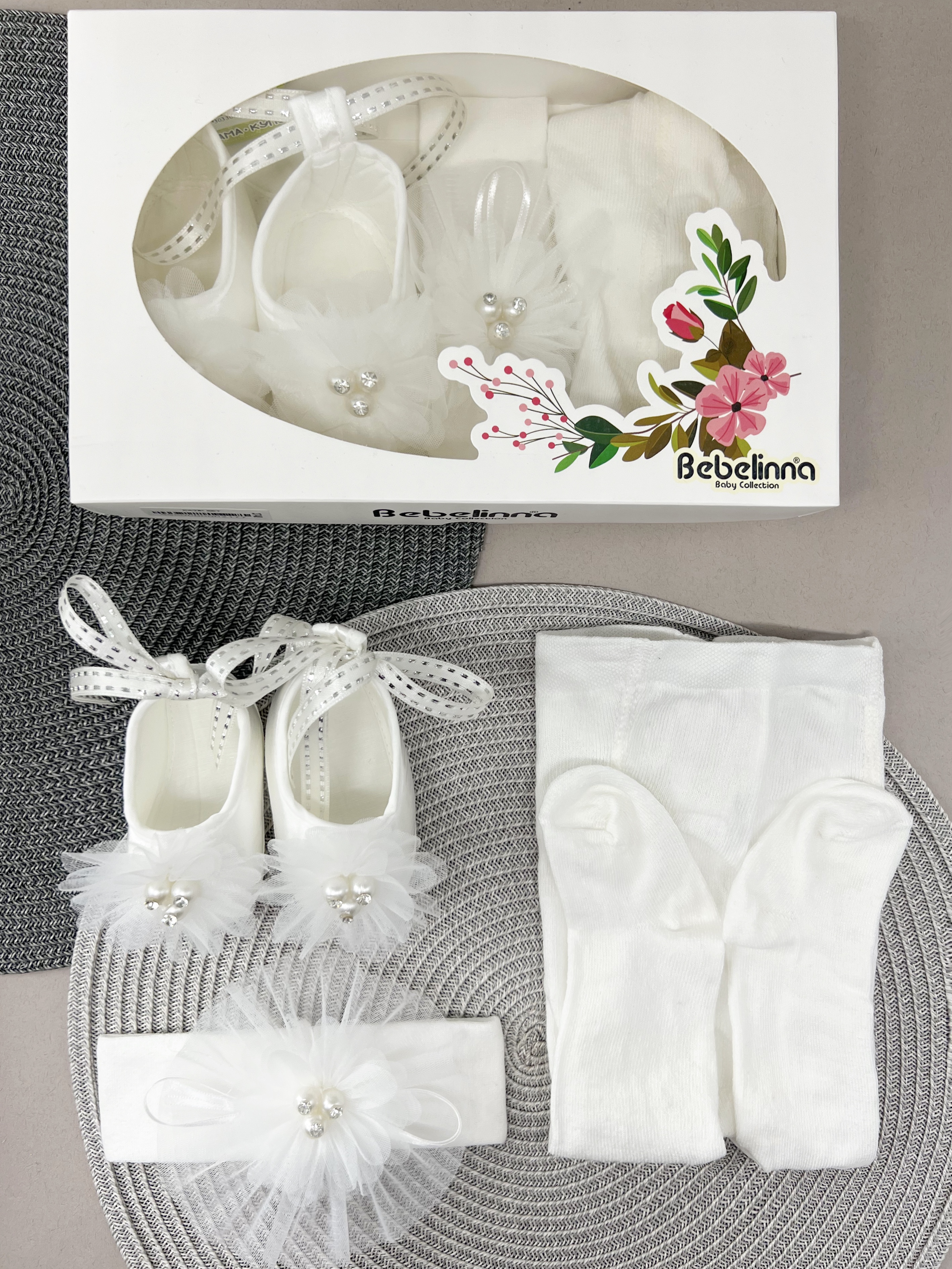 Пинетки колготки, повязка для девочки белый Bebelinna 3748/6