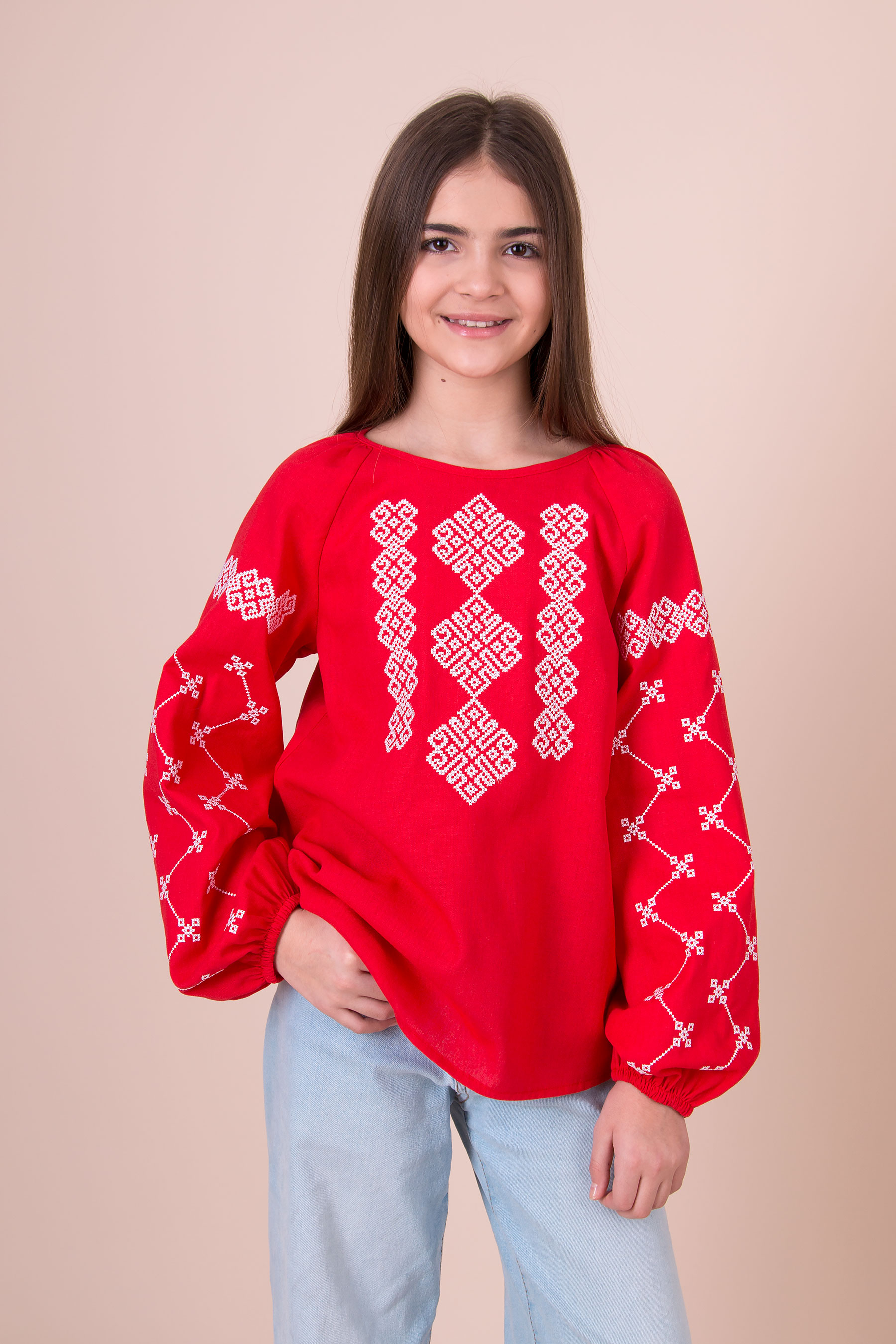 Вышиванка для девочки красный Mevis 5515-07