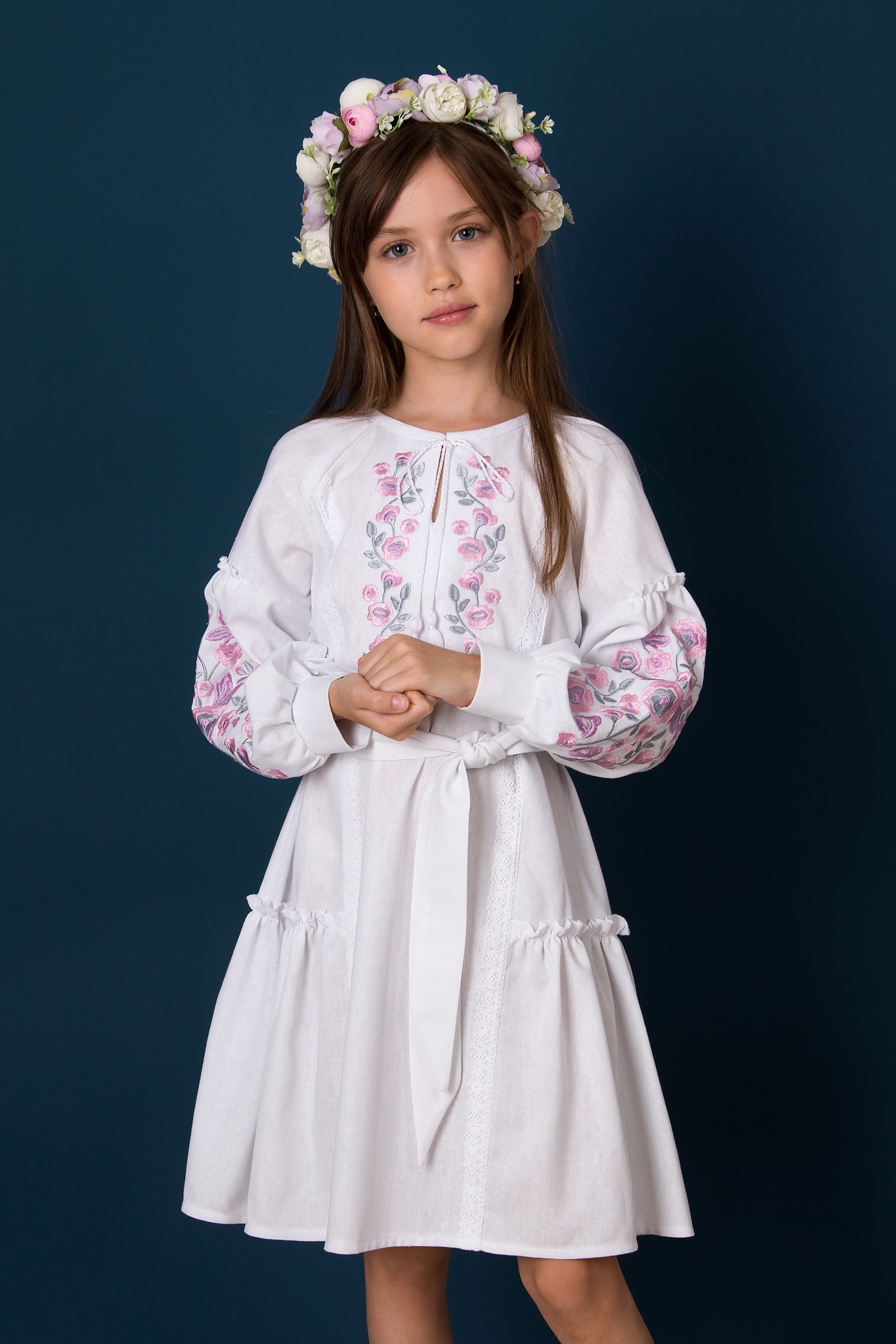 Вышиванка платье для девочки белый Mevis 5535-04