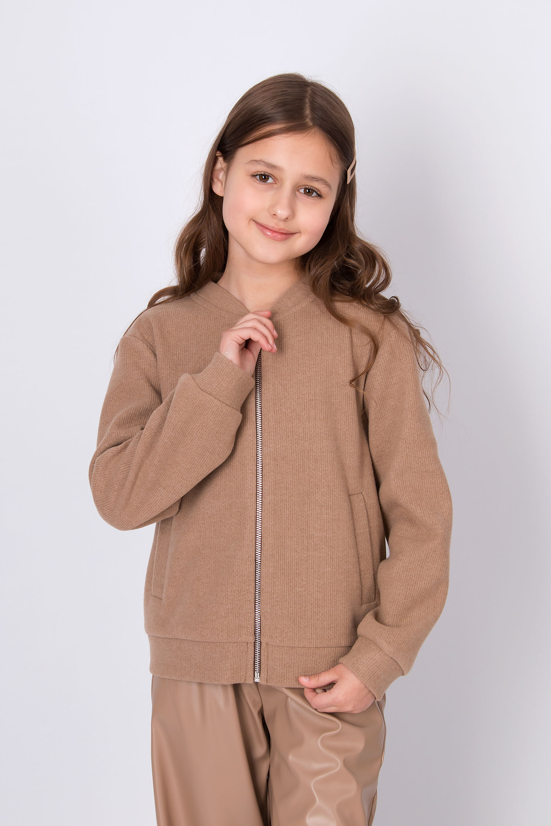 Бомбер для девочки коричневый Mevis 5664-04
