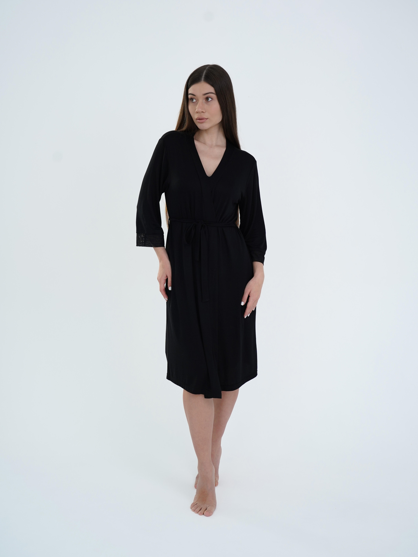 Халат для беременных и кормления Soft Lace Унисекс черный Мамин Дім 25319