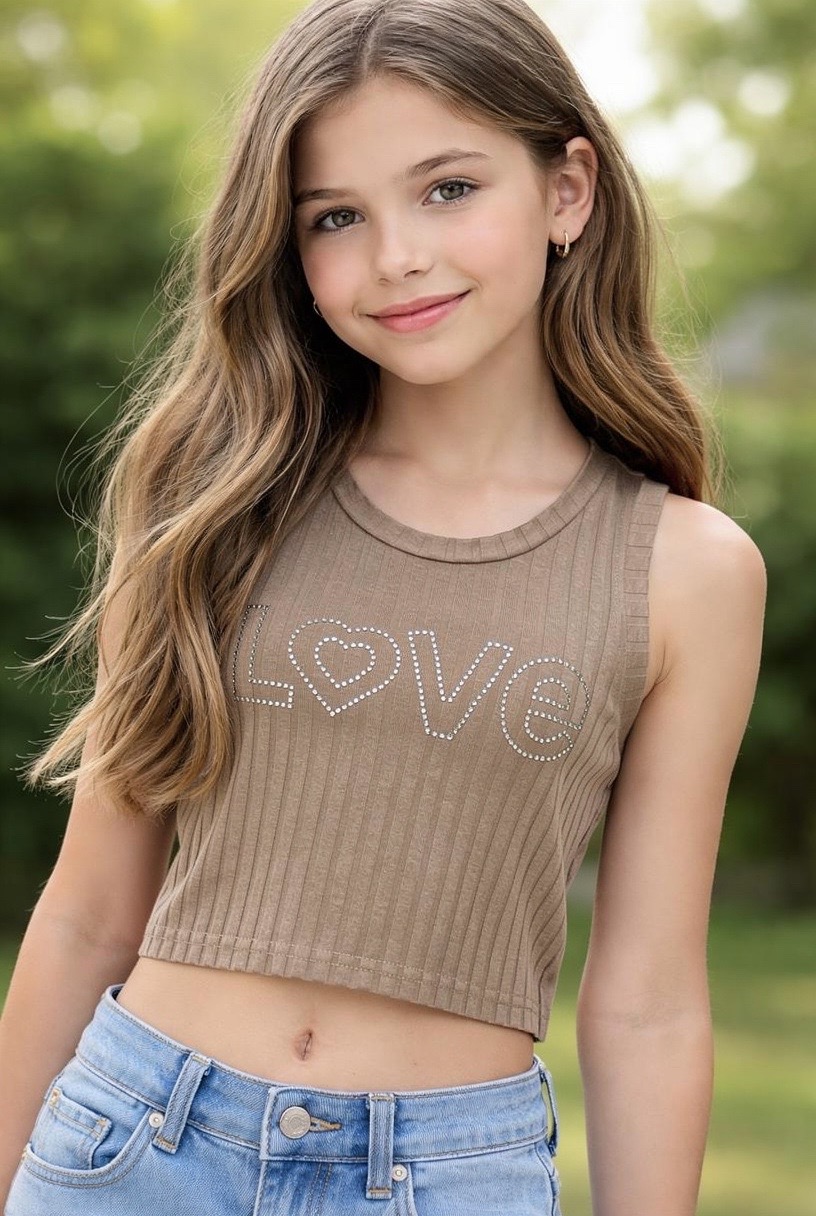 Топ со стразами для девочки бежевый DimGerLena Love/беж