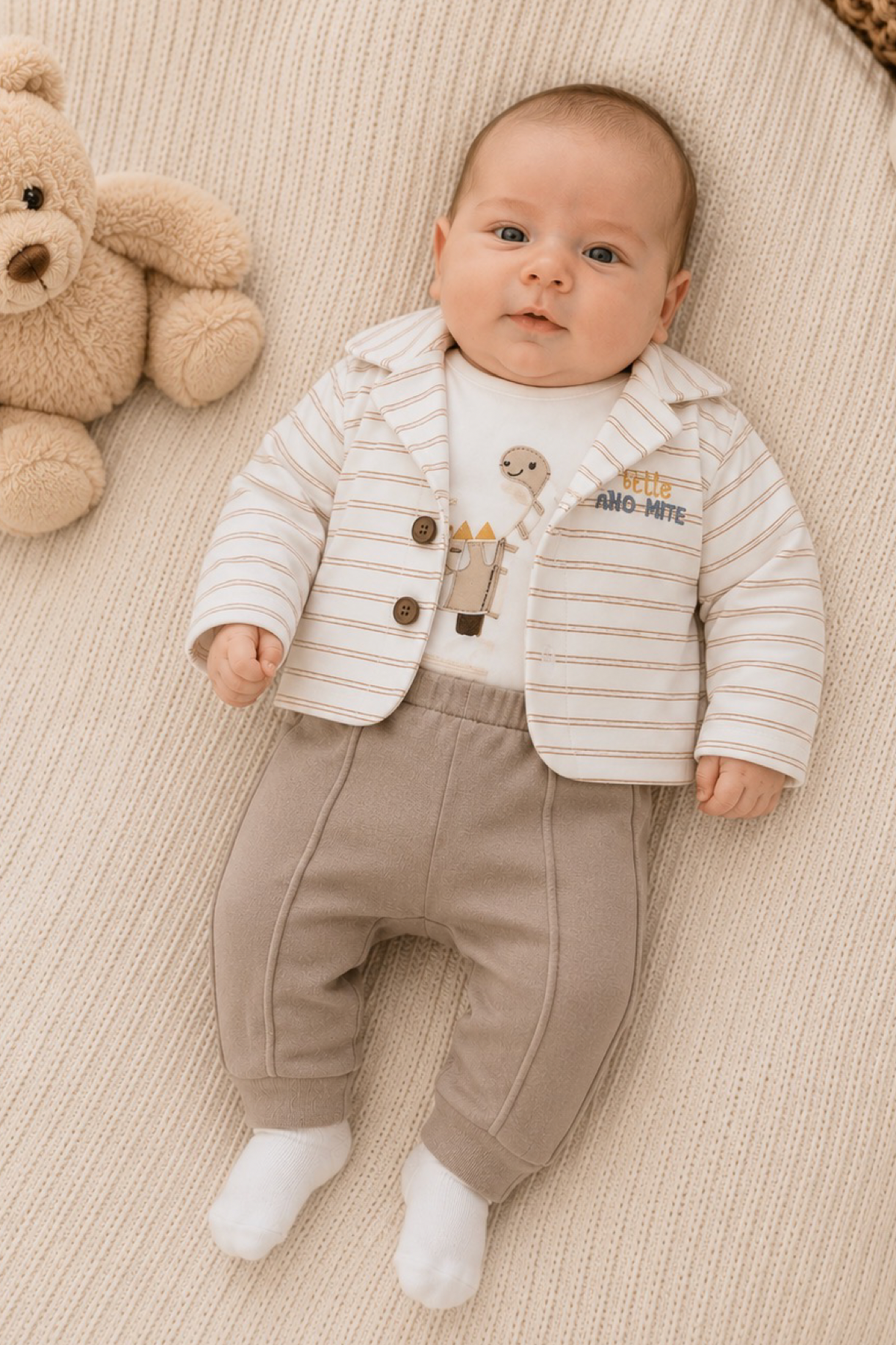 Костюм кофта на пуговицах, штанишки для мальчика бежевый Alisa 3562/беж