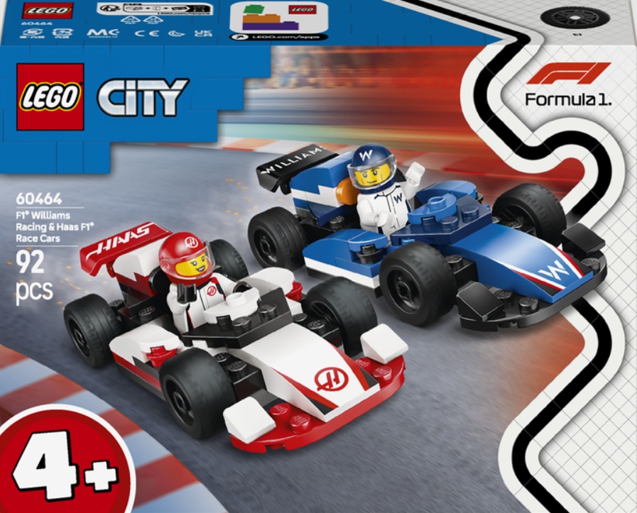 Конструктор  Авто для гонок F1 команд Williams Rasing и Haas F1 92 детали Унисекс LEGO 60464