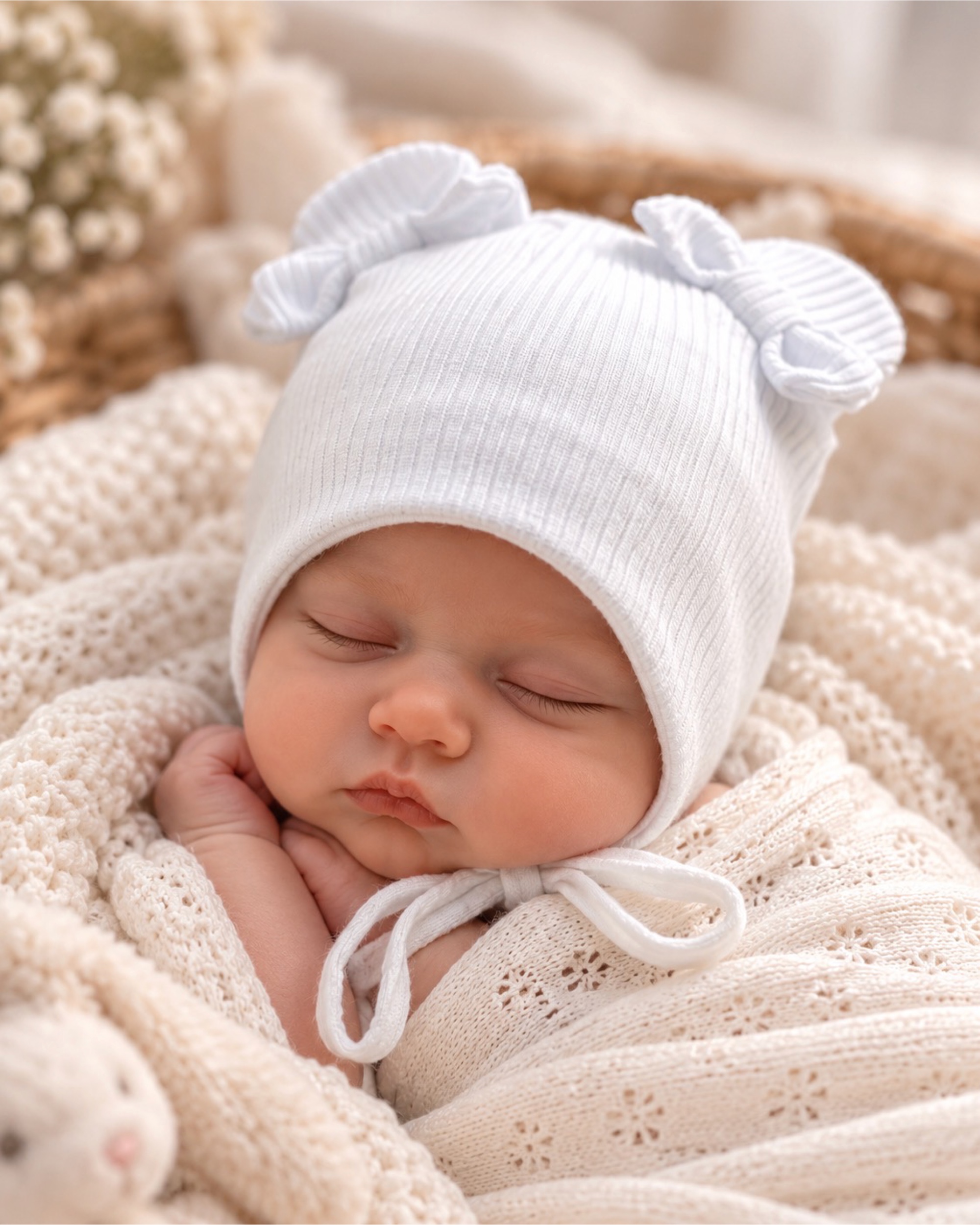 Шапка бантики, рубчик для девочки белый Talvi Kids 03681/біл