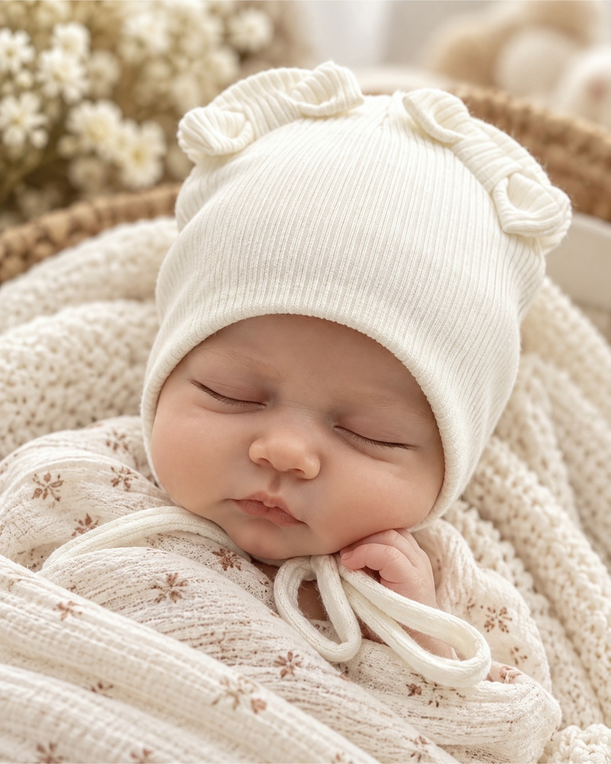 Шапка бантики, рубчик для девочки молочный Talvi Kids 03681/мол