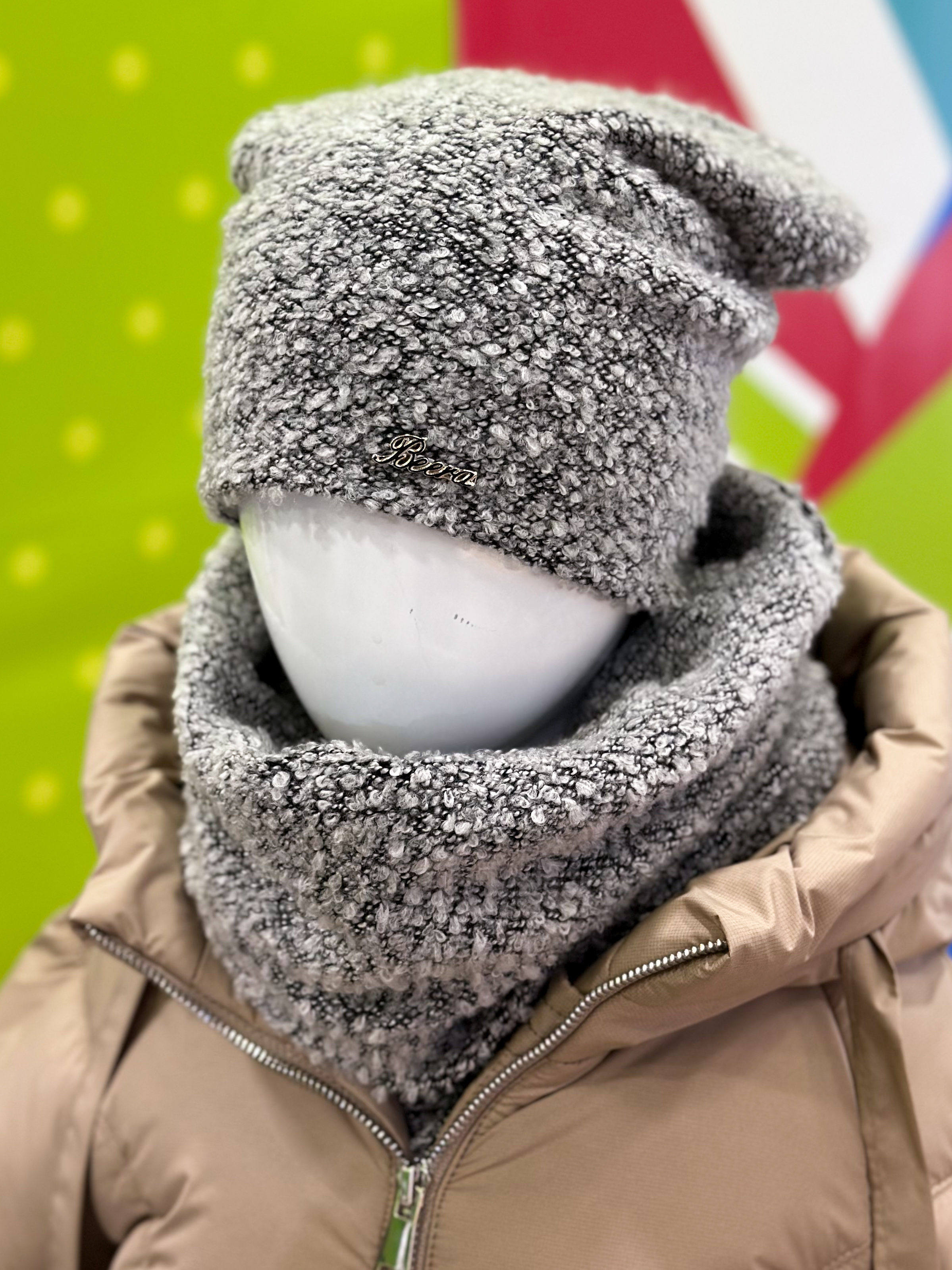 Шапка с хомутом для девочки серый Beera bukle